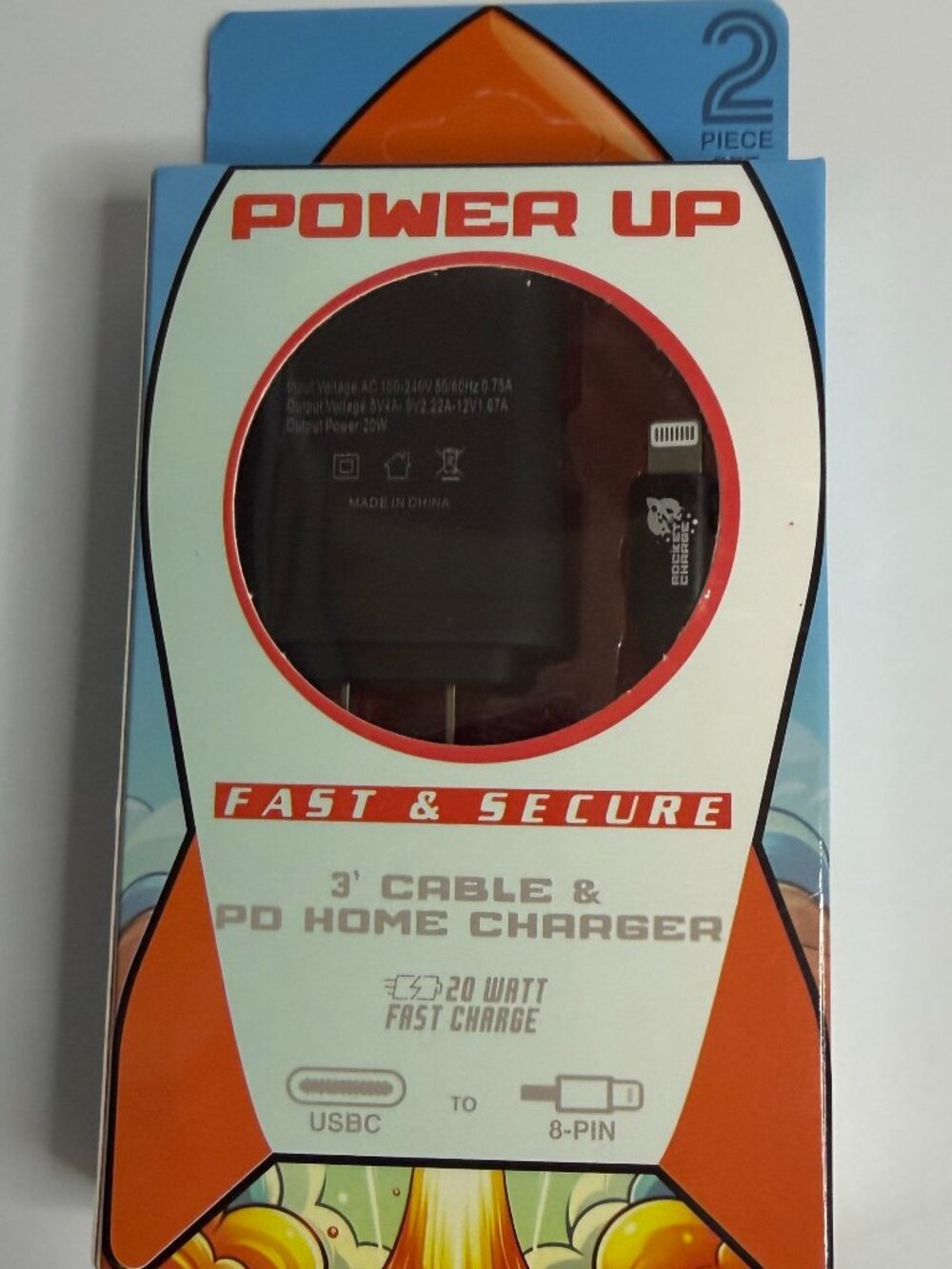 Power Up fast and secure 3' cable and pd home charger 20w - USBC TO 8-PIN